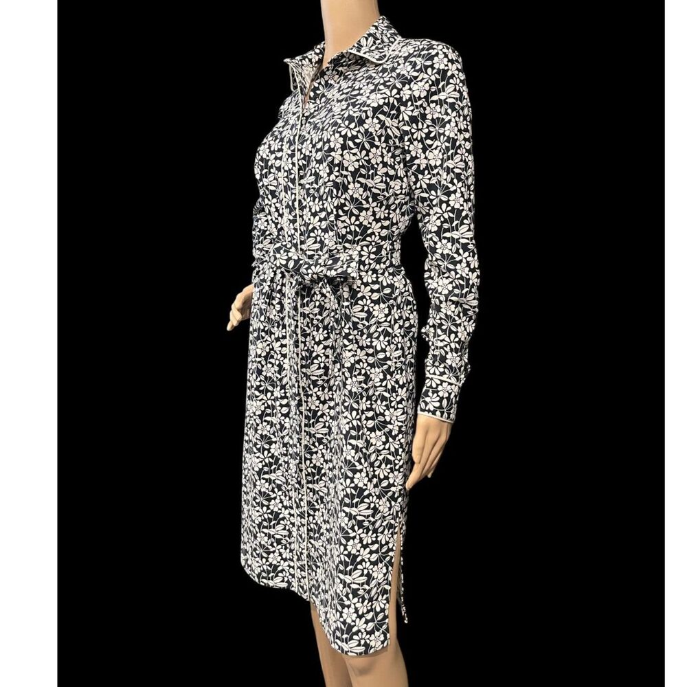 BROOKS BROTHERS Long Sleeve Black & White Floral Print Belted Shirt Dress Sz 2 - Picture 5 of 8
